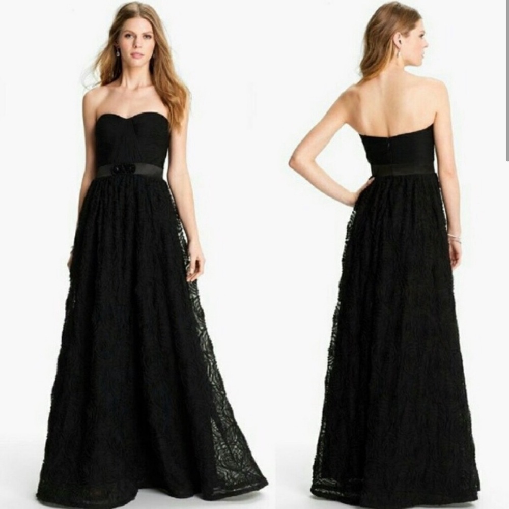 Adrianna Papell Black Strapless Rosette Gown